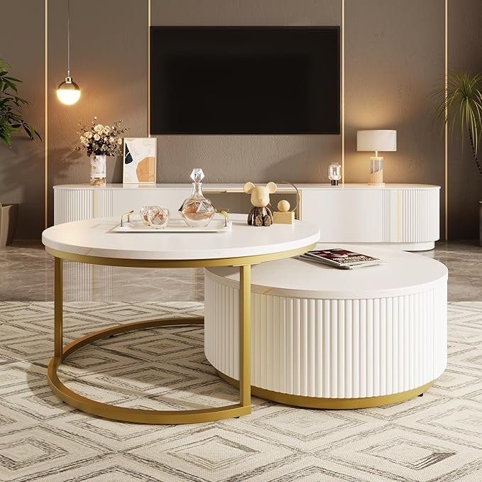 Modern Round Nesting Coffee Table Fluted