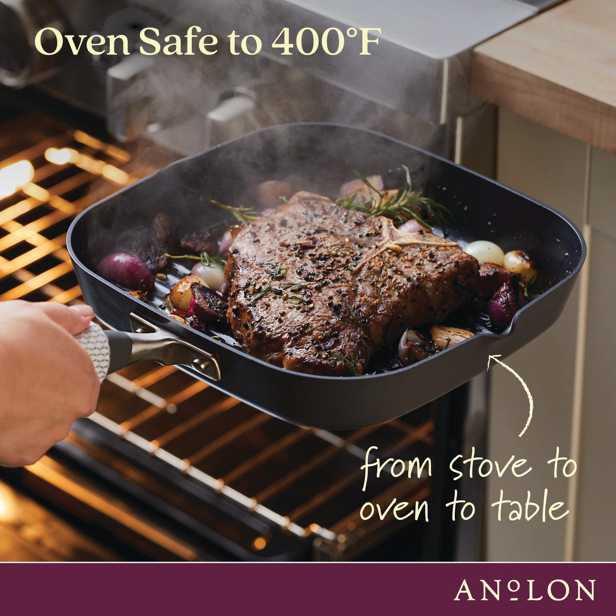 Anolon Advanced Home Hard Anodized Nonstick Deep Square Grill/Griddle Pan with Pour Spouts, 11 Inch - Moonstone