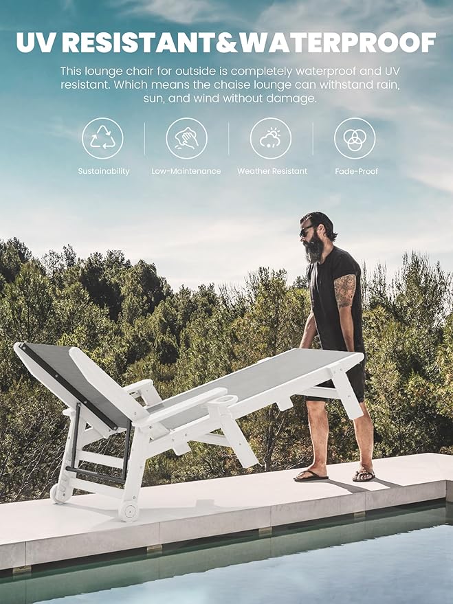 SERWALL Textilene Patio Chaise Lounge Chair, 5 Positions Adjustable Outdoor