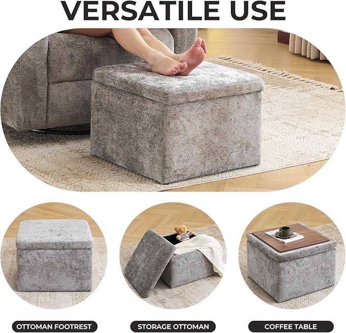 Modern Cube Storage Ottoman, Chenille Ottoman Foot Stools, Ottoman Footstool