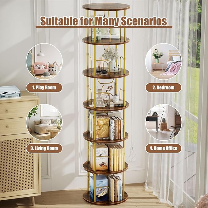 ALLSTAND 6 Tier Rotating Bookshelf, 360 ° Display Stackable Spinning Bookshelf