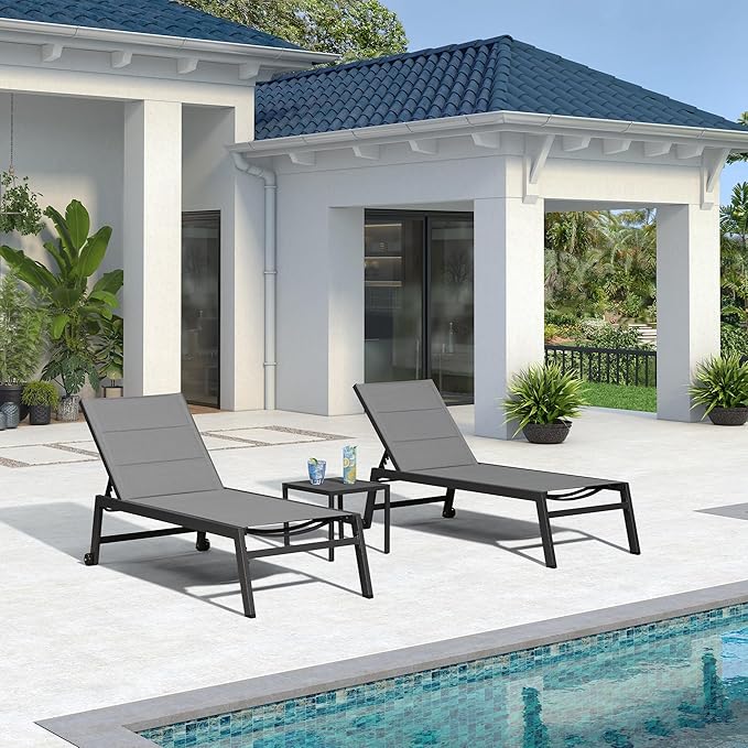 PURPLE LEAF Extra Large Outdoor Chaise Lounge 4 Pieces Aluminum Patio Lounge