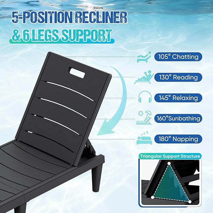 Greesum Outdoor Chaise Lounge Chair Set of 2, Waterproof 5-Position Adjustable