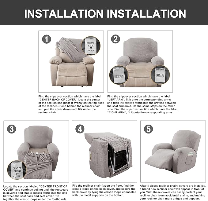 Genina Recliner Chair Covers, Stretch Reclining Chair Cover, Recliner Sofa