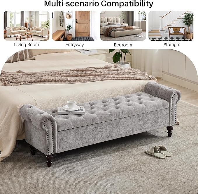 SOFTHION Storage Bench for Bedroom, Upholstered Chenille Storage Ottoman