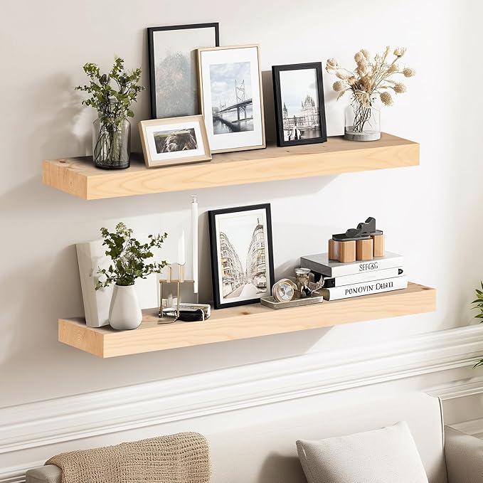 24x8x1.6 inch Floating Shelves Set of 2 – Solid Wood Rustic Wood Wall Mounted