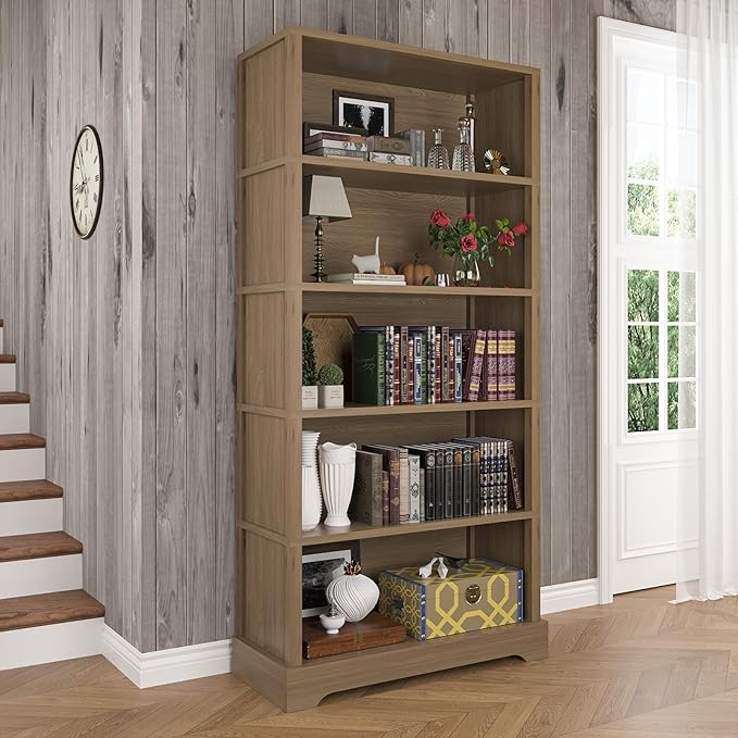 TVU 5-Tier Wooden Bookshelf, 31.5" W Standing Book Shelf