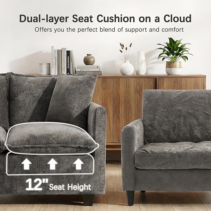 Loveseat Sofa, Comfy Chenille Small Couch