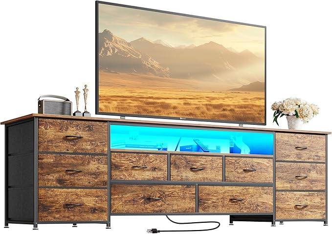 Huuger 70 Inch TV Stand for 75, 80 Inch TV, 11 Drawer Long Dresser