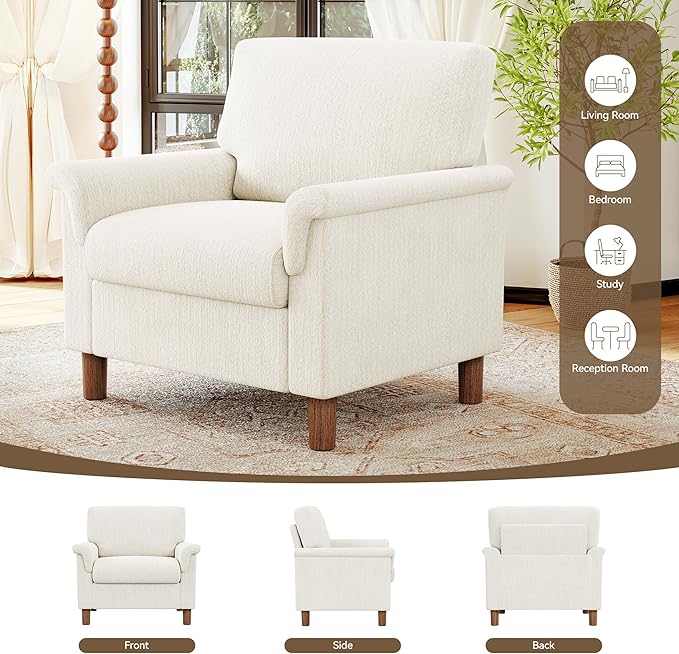 Mid Century Modern Accent Chairs Set of 2, Chenille Comfy Living Room Arm Chairs
