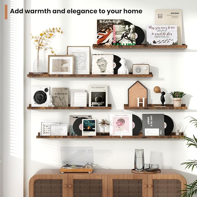 Fun Memories Picture Ledge Shelves Set of 2, 24 Inch Rustic Wall Mounted