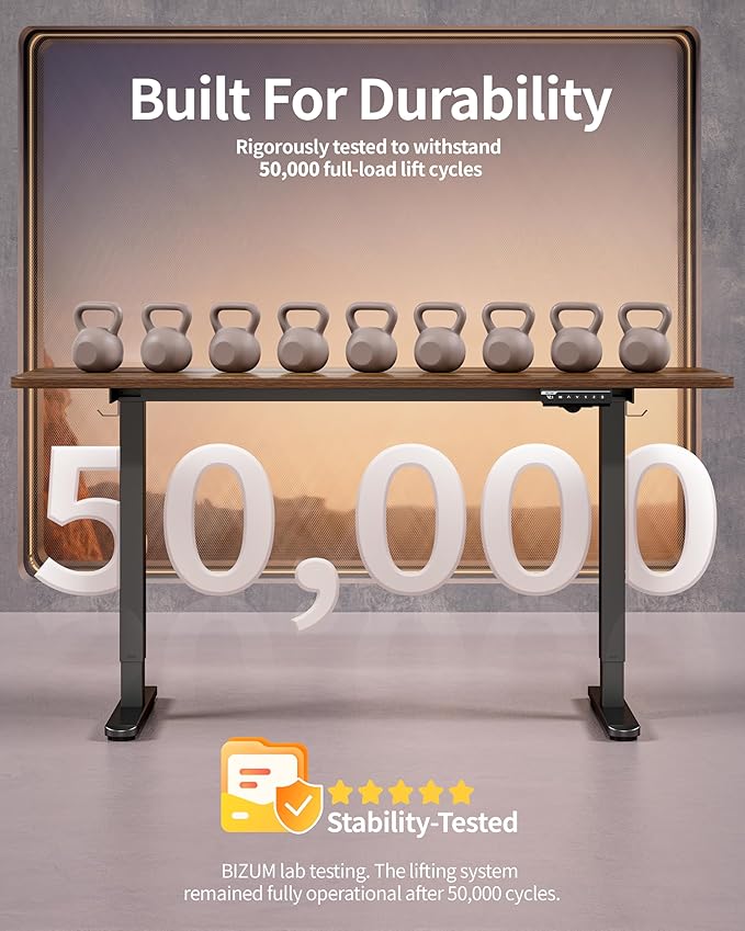 BIZUM Electric Standing Desk 63 x 24 Inch Computer Desk-Gaming Desk Dark Walnut