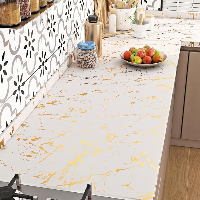 FunStick Modern Gold White Wallpaper Peel and Stick Wallpaper Thick Off White