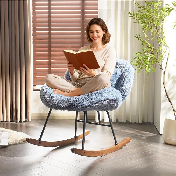 VINGLI 25.6" Extra Wide Criss Cross Nursery Rocking Chair, Cute Curved 115°