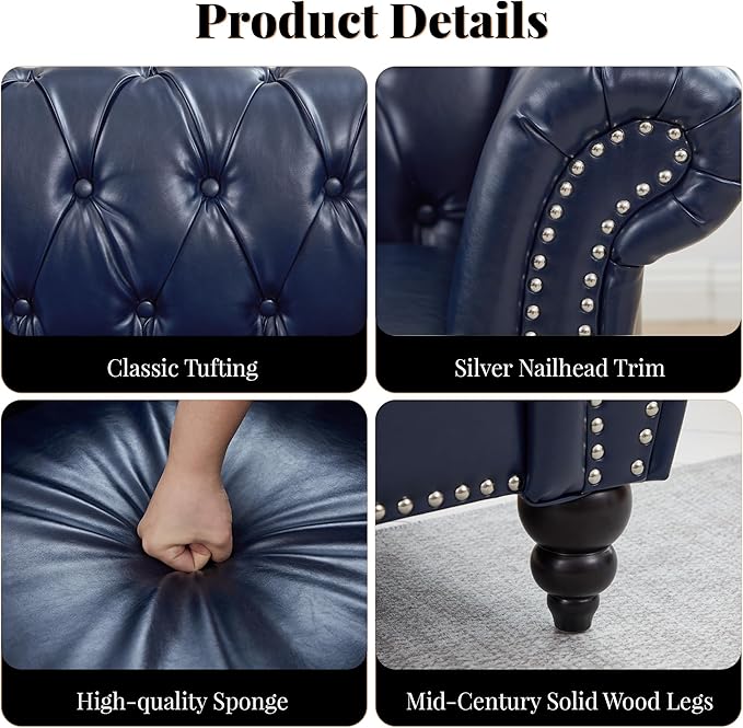 LEVNARY Chesterfield Armchair, Tufted Leather Accent Chair, Mid-Century Modern