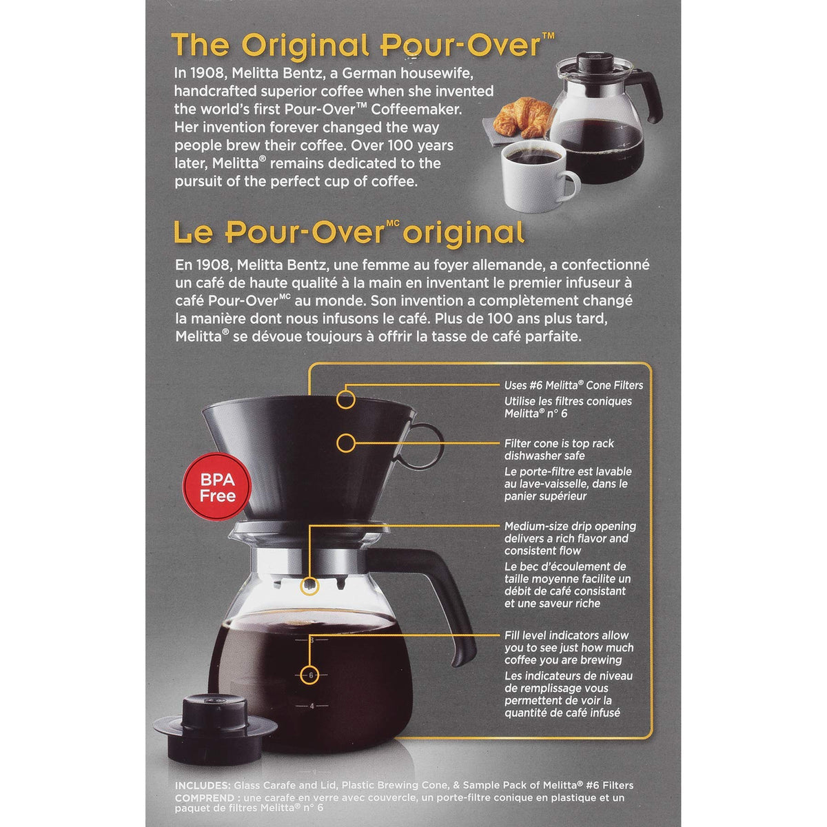 Melitta 52 oz. Pour-Over Coffee Brewer with Glass Carafe, Black