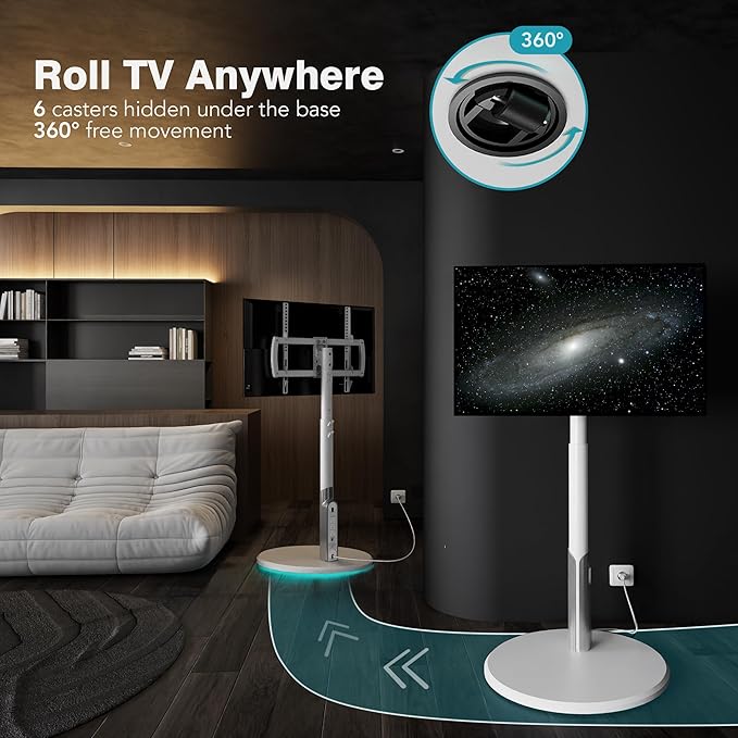 Floor Mobile TV Stand with Power Outlet, Rolling TV Cart