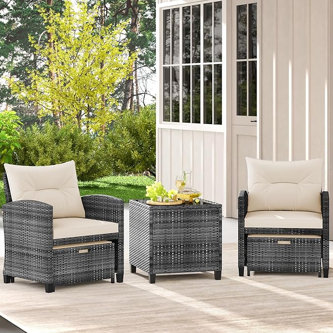 Tangkula 5 Pieces Patio Conversation Set, PE Wicker Rattan Outdoor Furniture Set
