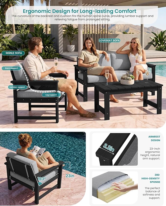 SERWALL 8 Pieces HDPE Outdoor Conversation Sofa Set