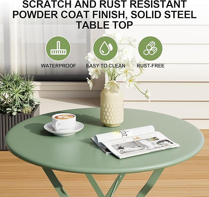 3-Piece Folding Bistro Set, Outdoor Patio Furniture Set