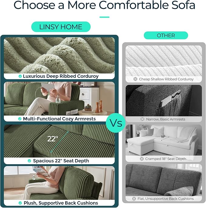 LINSY HOME Loveseat Sofa with Pull Out Couch Chaise: 2-in-1 Convertible 2