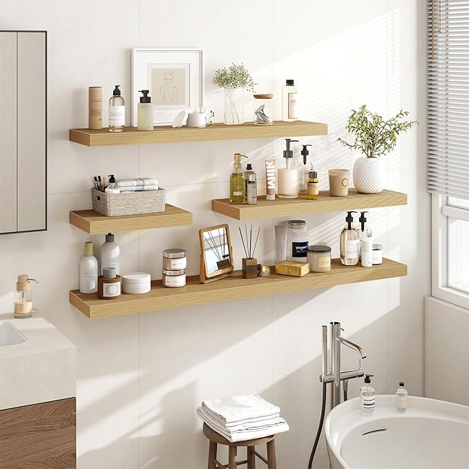 Acovy 48 Inch Floating Shelves, 3D Textured Wood Grain, Wooden Shelves