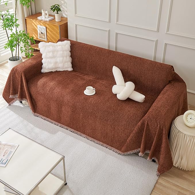 DREAMINGO Chocolate Brown Couch Cover Chenille Sofa Covers