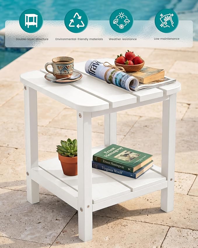 SERWALL Double Adirondack Side Table Set of 2, End Table- White