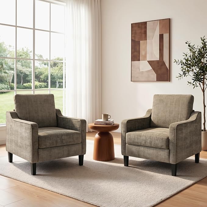 TLSUNNY Mid-Century Accent Chair, Modern Upholstered Chenille Armchair & Padded