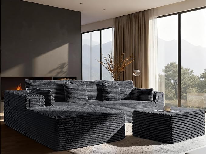 108" Oversized Cloud Sectional Couch, Comfort U Shaped Boneless Couch