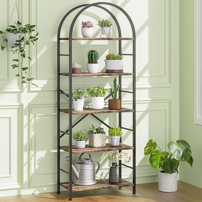 Shintenchi Bookshelf, Arched Bookshelf 5 Tier Bookcase, Tall Shelf
