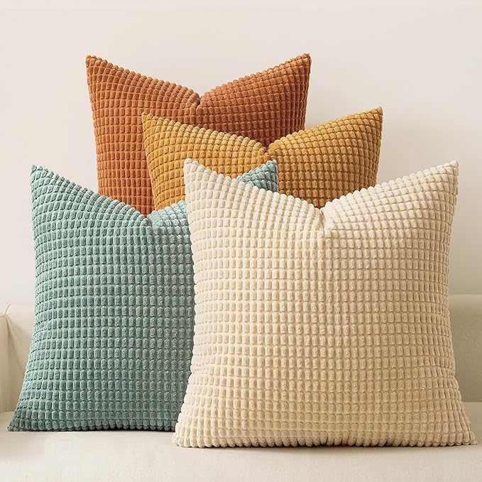MIULEE Boho Farmhouse Decorative Pillow Covers 18x18 Inch Set of 4 Rustic