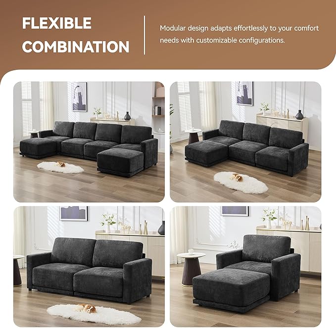 143.8" Modular U Shaped Sofa, Oversized Sectional Cloud Couch, 6 Seater Deep