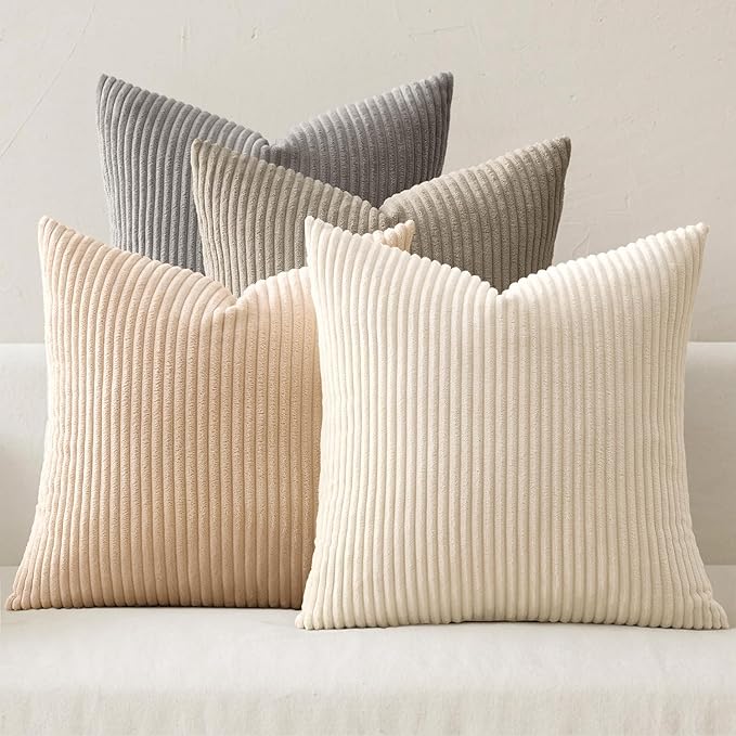 MIULEE Boho Farmhouse Neutral Cream Throw Pillow Covers 18x18 Inch Set of 4