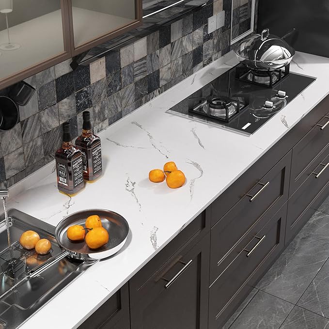 FunStick 36" x 200" White Marble Countertop Contact Paper Waterproof Marble