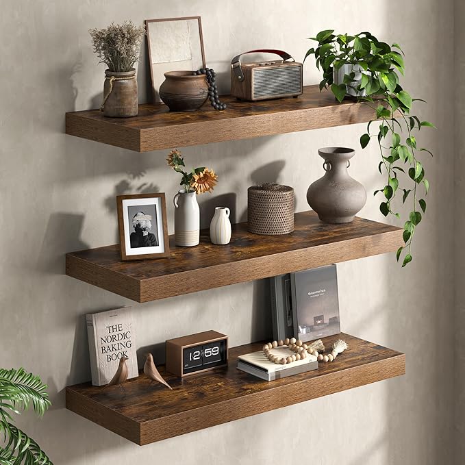 Fun Memories 12 Inch Deep Floating Shelf, 24 x 12 Rustic Wood Wall Shelf