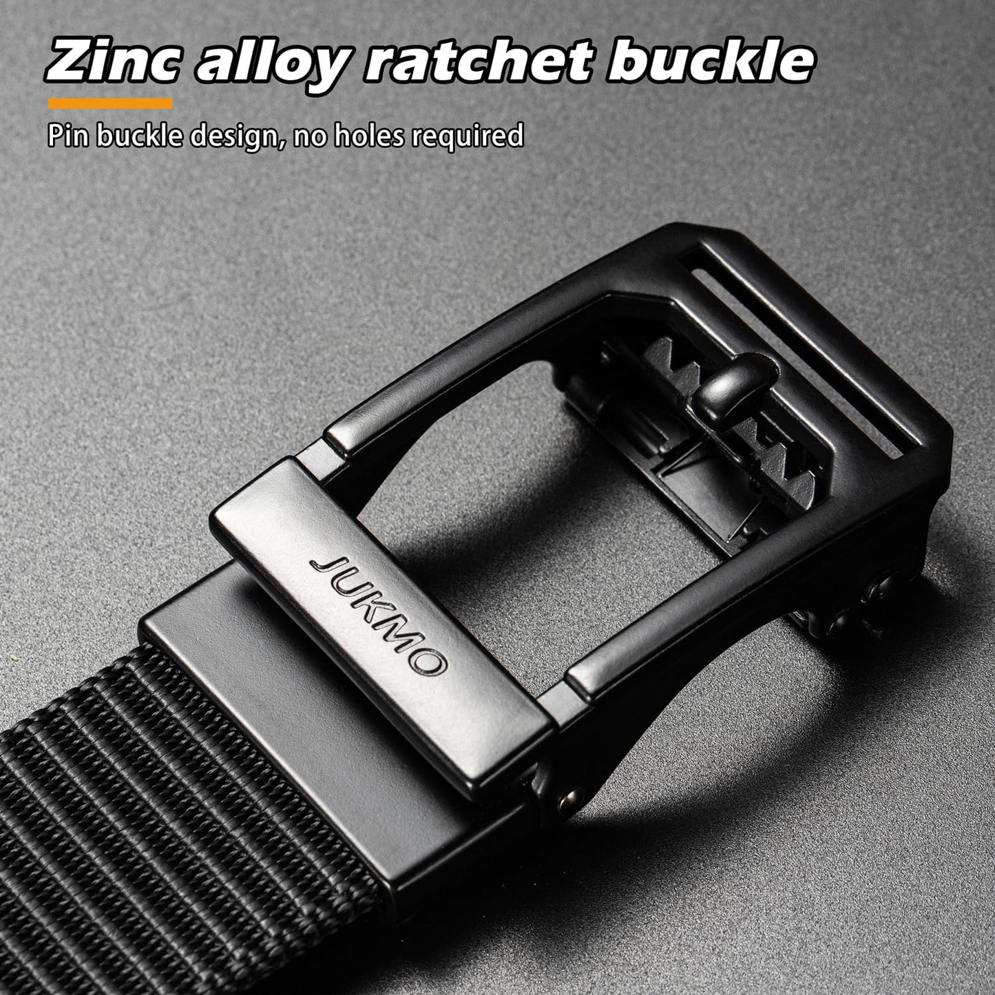 JUKMO Men's Ratchet Tactical Belt, 1.5" Nylon Web Work Belt with Automatic Slide Buckle, Adjustable Trim to Fit (Black, Large)