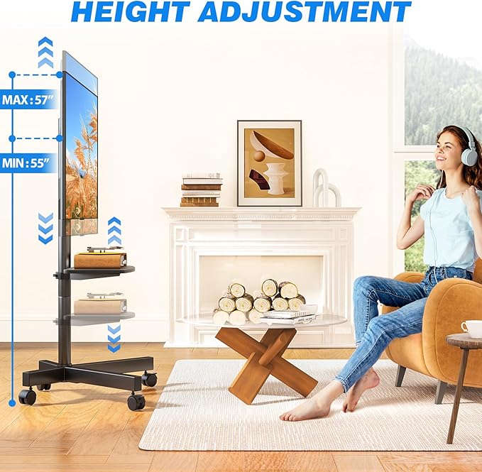 Rfiver Mobile TV Stand for 23-65 Inch LCD LED Flat/Curved Panel Screen TVs up