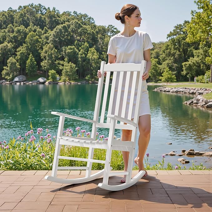 Flamaker Outdoor Rocking Chair Oversized Wooden Patio Chairs