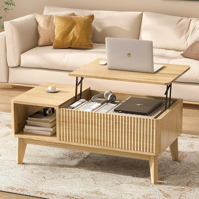 LYNCOHOME Fluted Lift Top Coffee Table
