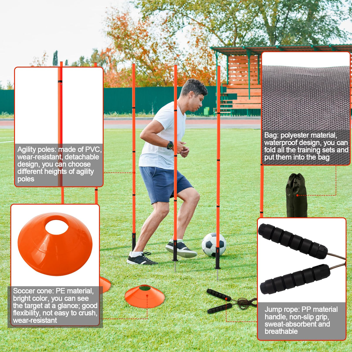 Supvision 24Pcs Soccer Agility Training Equipment Set Ultimate AgilityPoles Cones Ladder More for Quick Assembly and Easy Portability Suitable for All Skill Levels Enhance Speed Orange