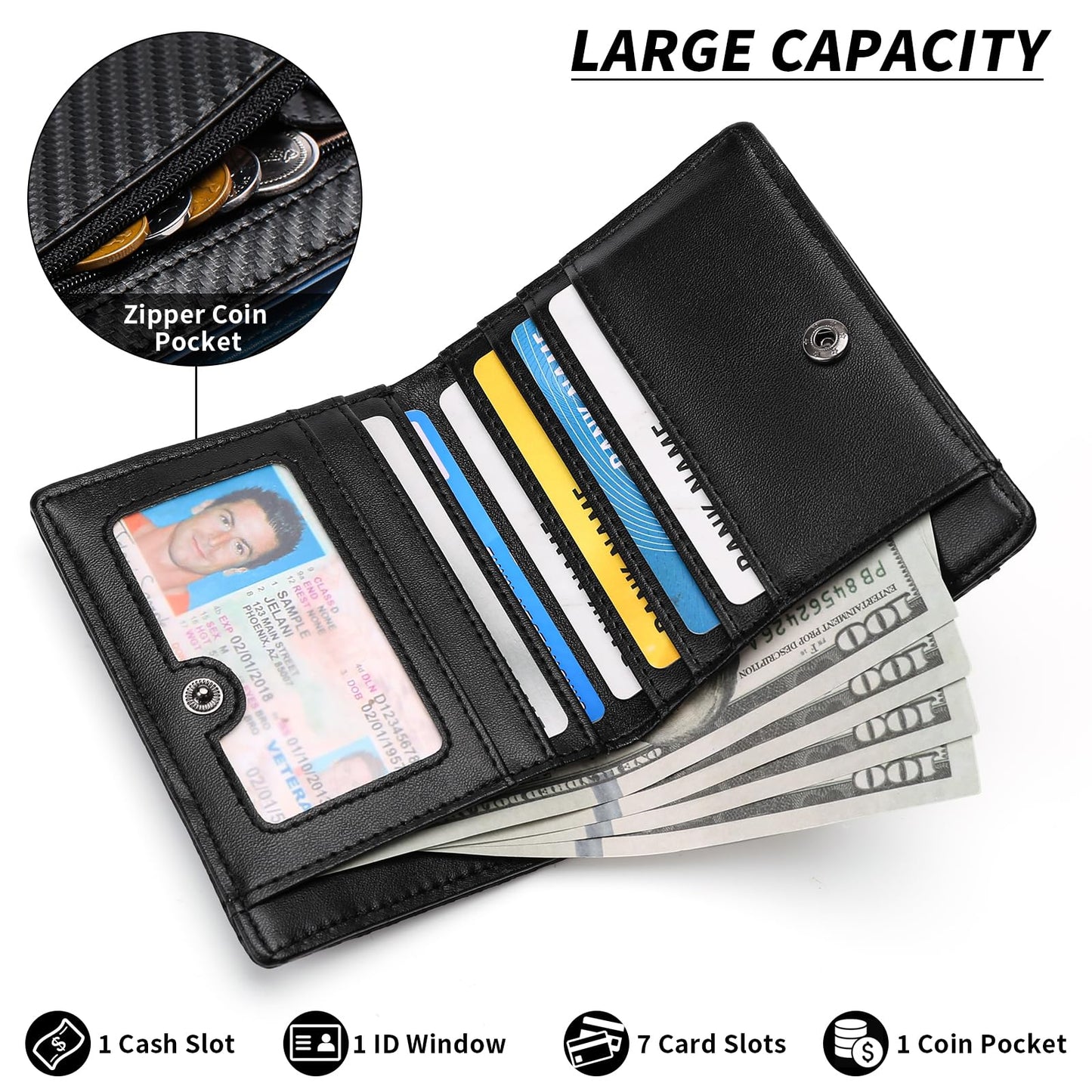 GAEKEAO Mens Wallet Slim Bifold RFID Blocking Thin Credit Card Holder Genuine Leather Minimalist Front Pocket Wallets for Men with Zipper Coin Pocket