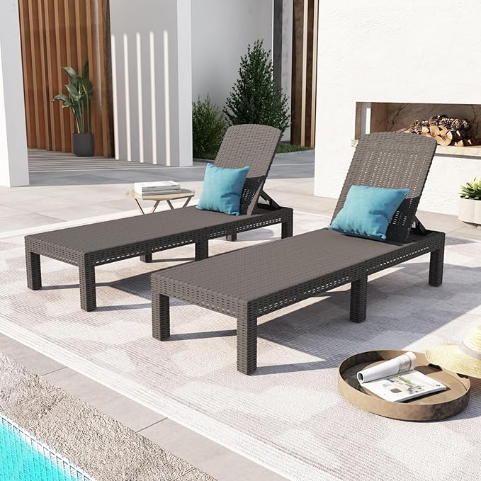 DIMAR GARDEN Outdoor Chaise Lounge, Resin Pool Lounge Chair Waterproof Recliner