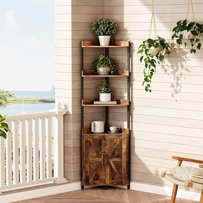 HOOBRO Corner Shelf with Storage, Tall Corner Cabinet, 5-Tier Bookshelf Stand