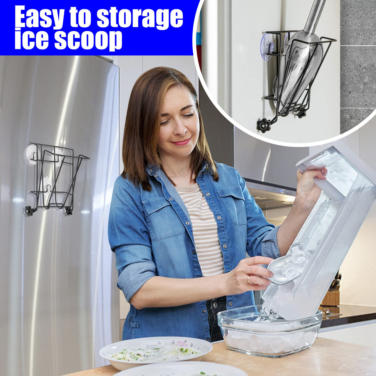 TOCCYARD Ice Scoop Holder Foldable, Metal Heavy Duty Ice Maker Scoop Holder for Ice Maker Kitchen Freezer Bar Party Wedding, Large Capacity, Easy Clean (Standard)