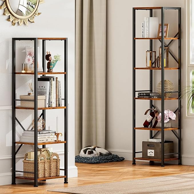 Furologee 6 Tier Tall Bookshelf, Industrial Narrow Bookcase, Display Standing