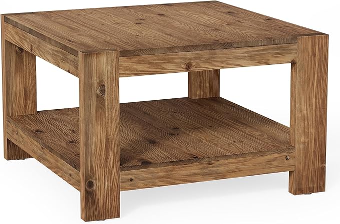 Solid Wood Coffee Table, 31.5" Square Farmhouse Center Table
