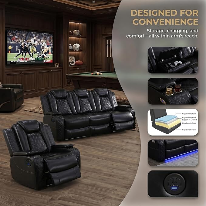 3-Piece Leather Power Recliner Sofa Set