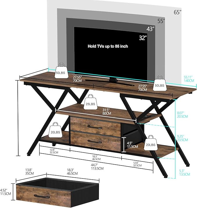 Simoretus TV Stand with Power Outlet and LED Lights, Fits TVs up to 65”