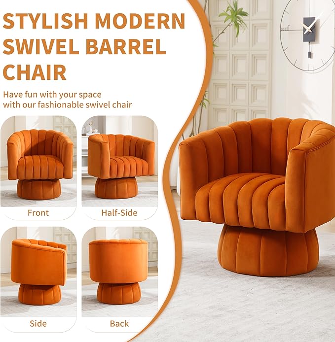 Swivel Accent Barrel Chair, Cute Comfy Small Round 360° Arm Chair, Velvet Sofa